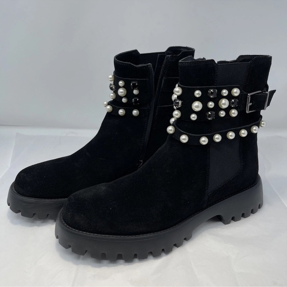 VANELI Women's Black Suede Zinnia Pearl Boots Sz 10 Narrow Brand New With Box - Picture 3 of 10